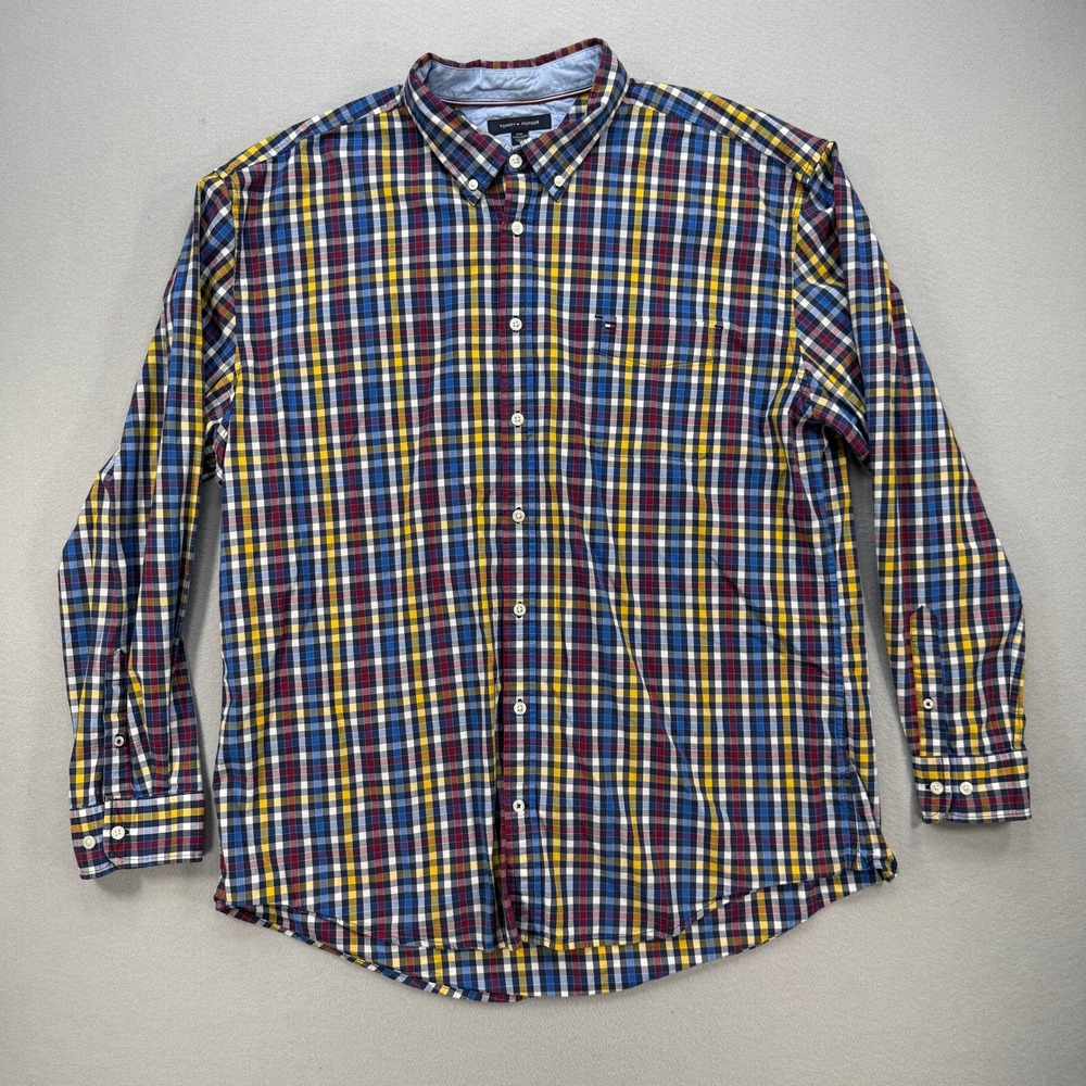 Tommy Hilfiger Mens 3XL Button Down Multicolor Plaid Cotton Long Sleeve XXXL